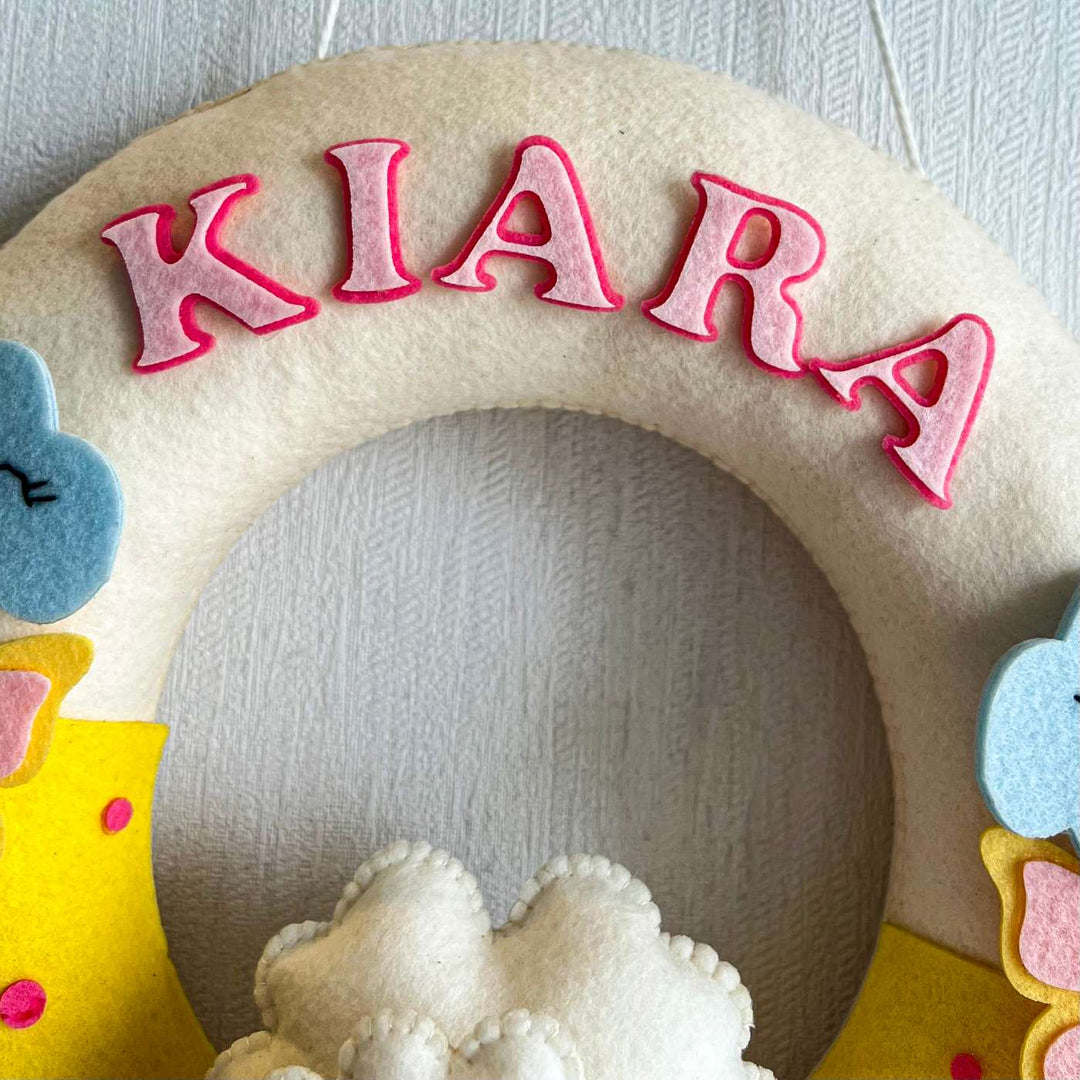 Personalized Daisy Sheep Theme Felt Kids Name Plate