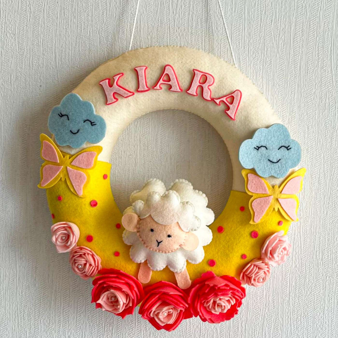 Personalized Daisy Sheep Theme Felt Kids Name Plate