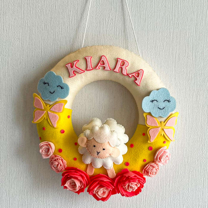 Personalized Daisy Sheep Theme Felt Kids Name Plate