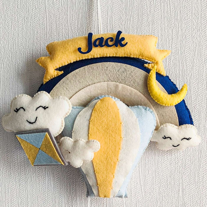 Personalized Ellie In A Hot Air Balloon Theme Felt Kids Name Plate