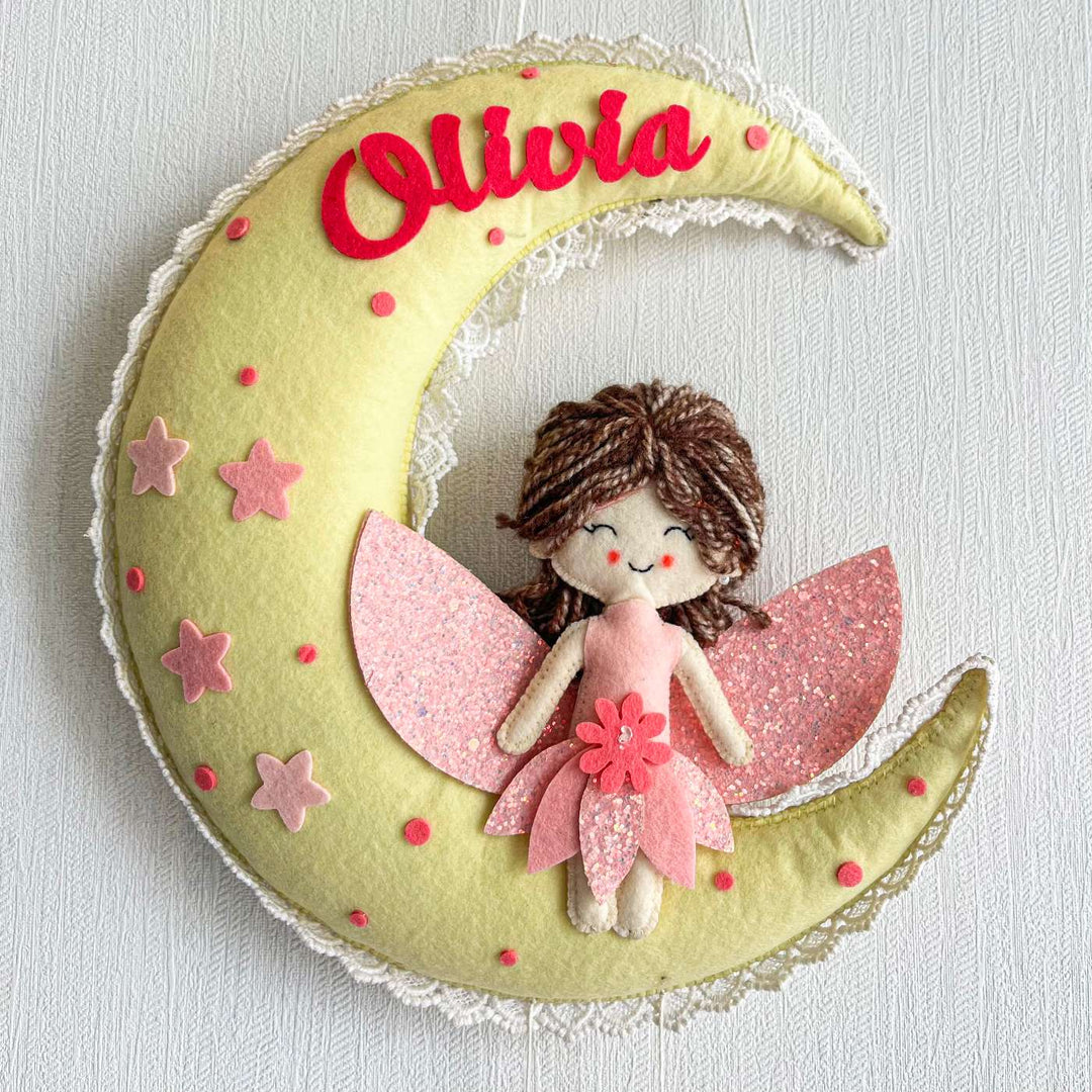 Personalized Fairy Blossom Theme Felt Kids Name Plate