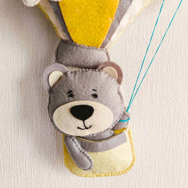 Personalized Grey Teddy In A Hot Air Balloon Theme Felt Kids Name Plate