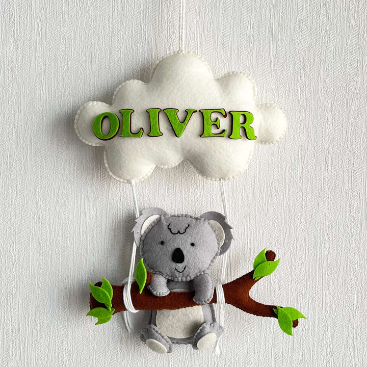 Personalized Koala'S Cling Theme Felt Kids Name Plate