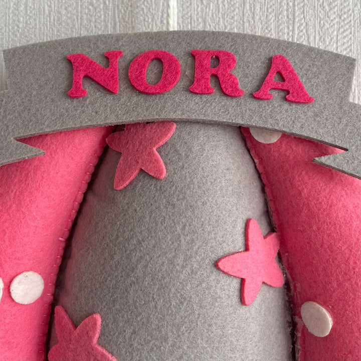 Personalized Pink Teddy On A Swing Theme Felt Kids Name Plate