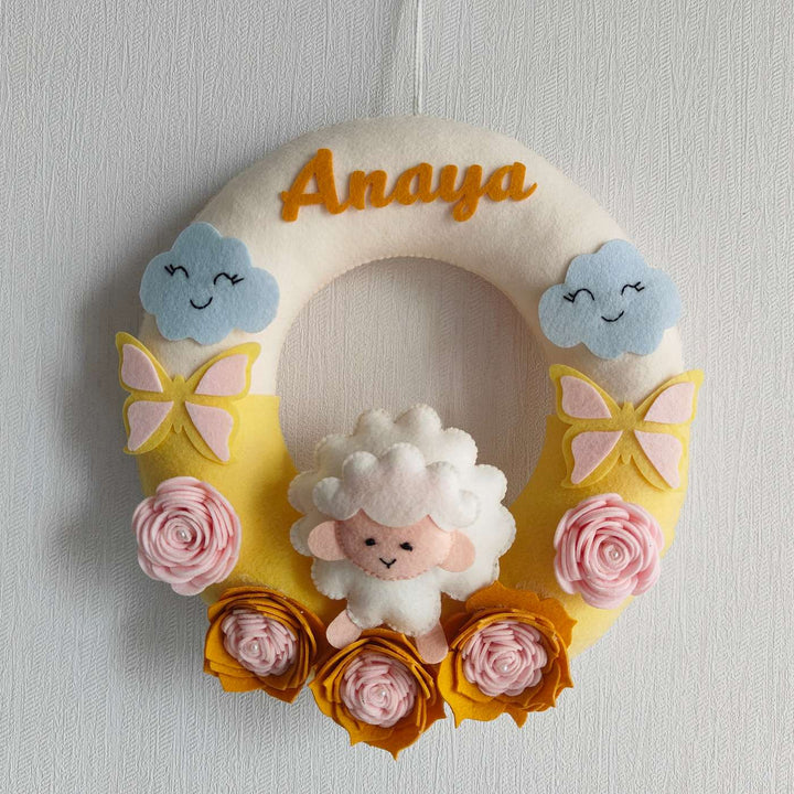 Personalized Sheepish Charm Theme Felt Kids Name Plate