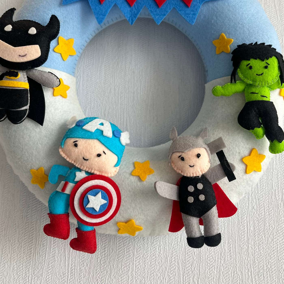 Personalized Superheroes Assemble Theme Felt Kids Name Plate