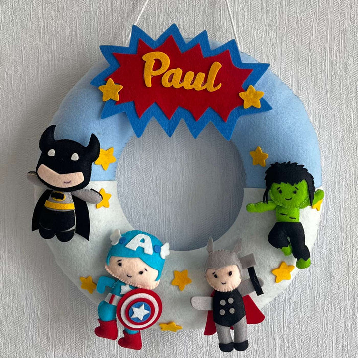 Personalized Superheroes Assemble Theme Felt Kids Name Plate