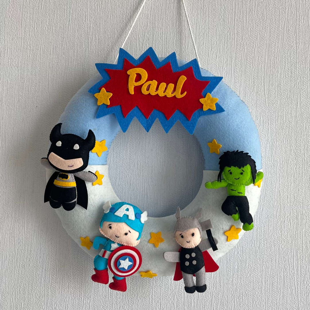 Personalized Superheroes Assemble Theme Felt Kids Name Plate