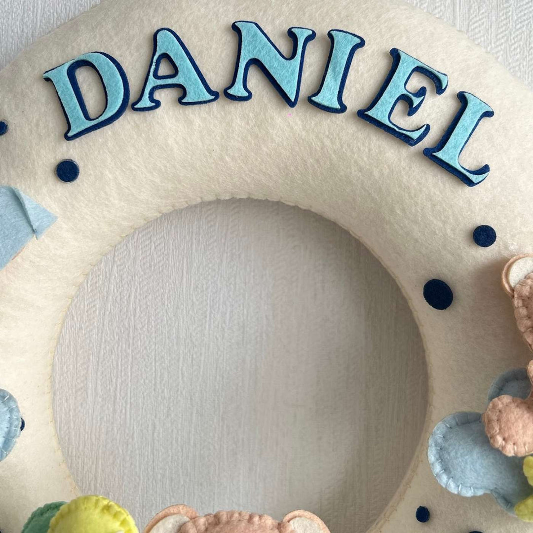 Personalized Teddy On A Car Theme Felt Kids Name Plate