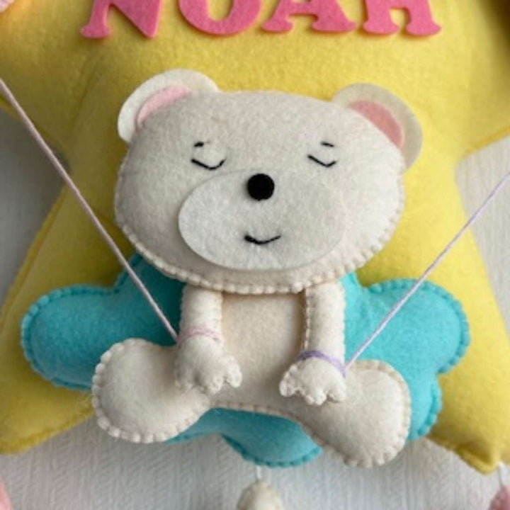 Personalized Teddy On A Star Theme Felt Kids Name Plate