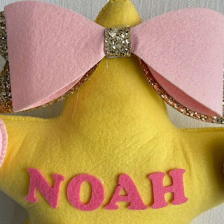 Personalized Teddy On A Star Theme Felt Kids Name Plate