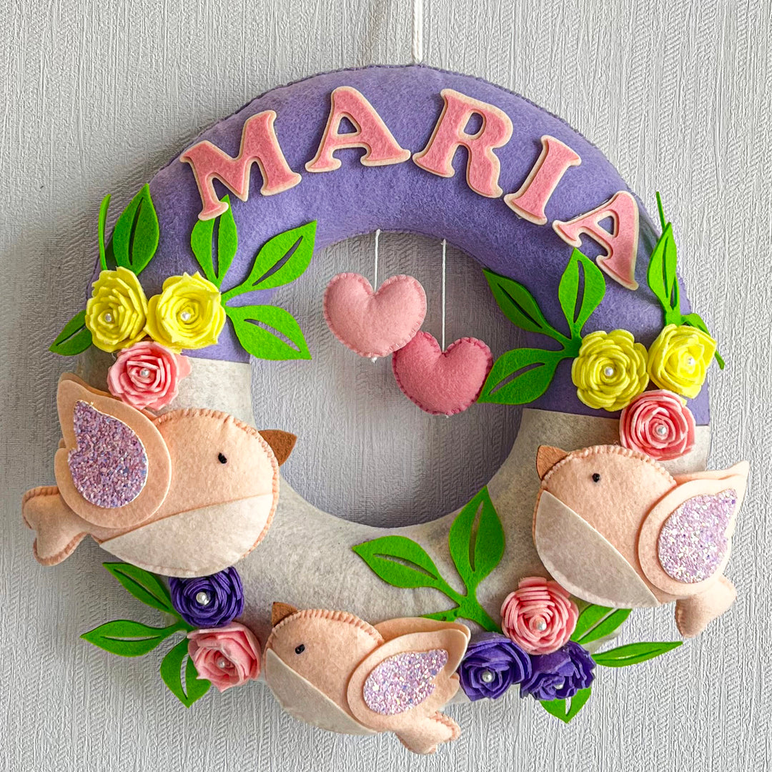 Personalized Tweets & Blooms Theme Felt Kids Name Plate