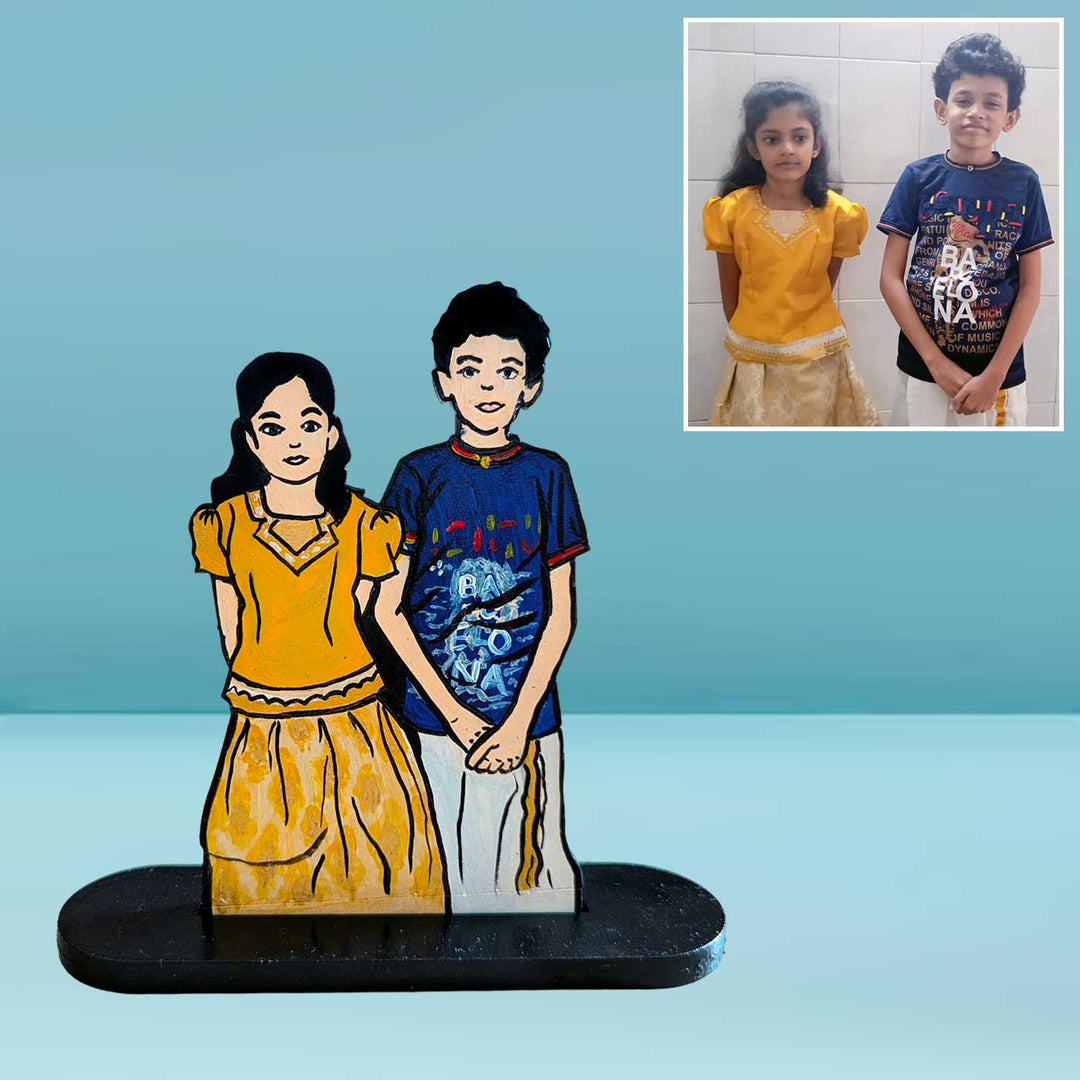 Photo Personalized Hand-painted Caricature Cutout With Stand | Rakhi Gift  With Chocolates & Roli Chawal | Set of 3