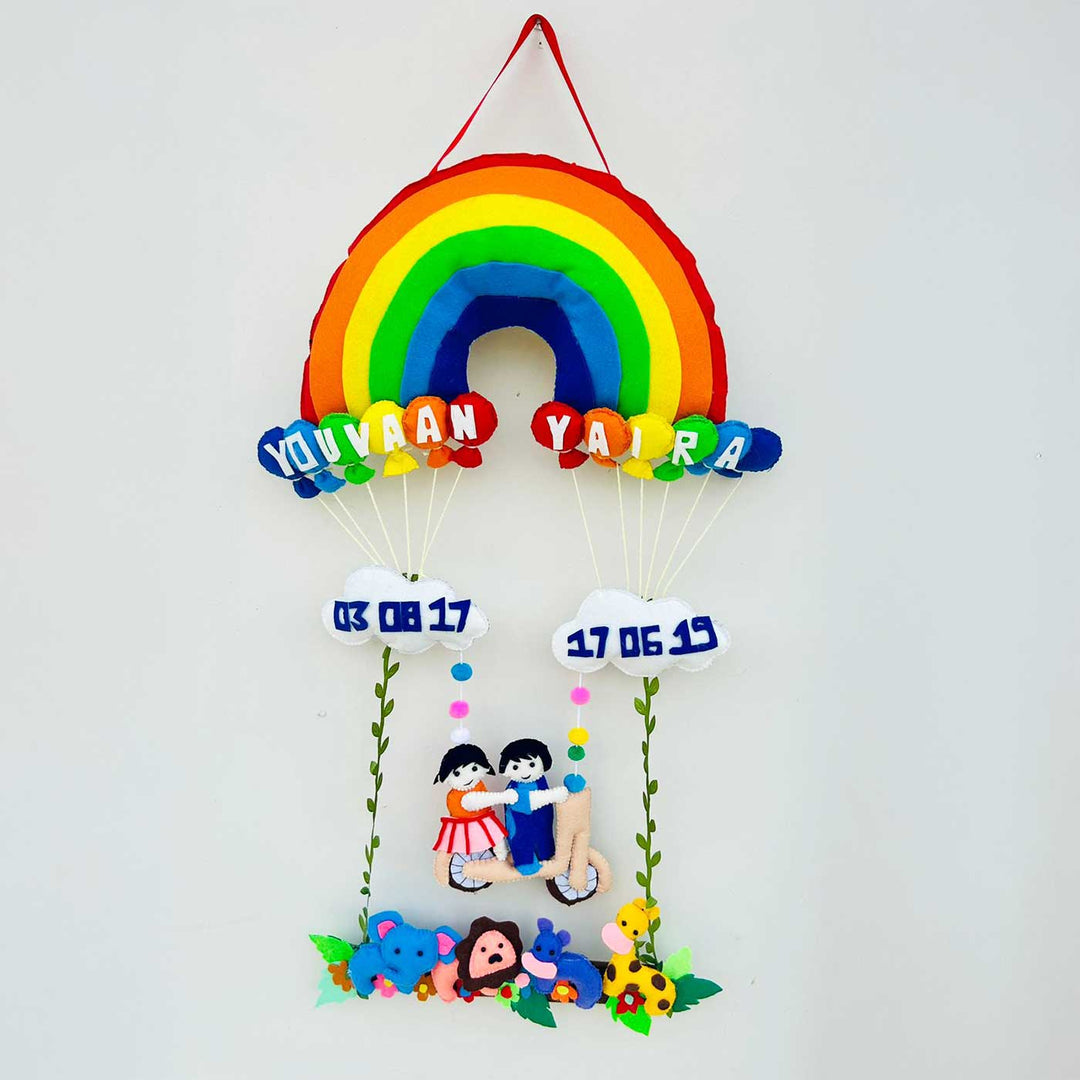 Personalized Rainbow Theme Felt Kids Name Plate For Siblings