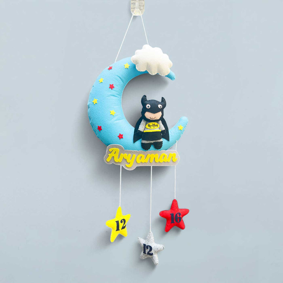 Personalized Batman On Moon Theme Felt Kids Name Plate