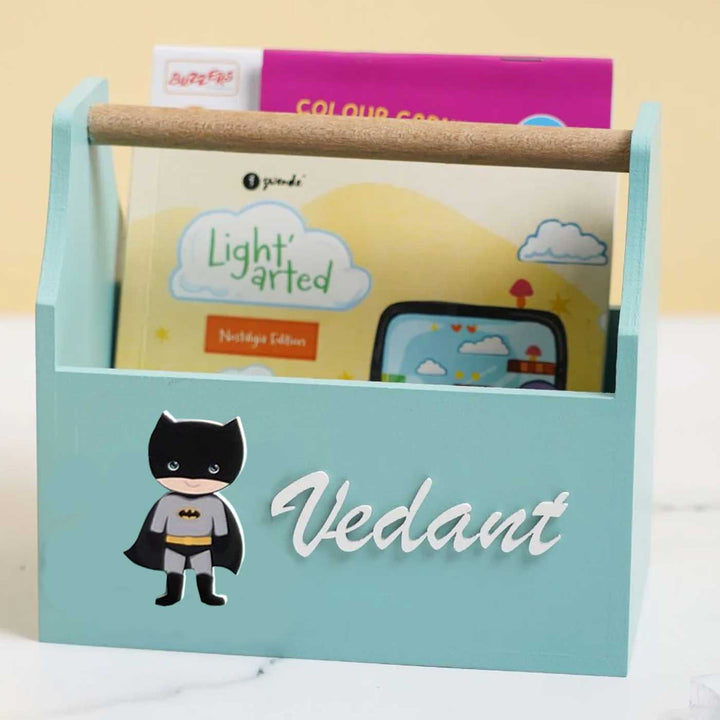 Personalized Wooden Superhero Theme Storage Caddy For Kids