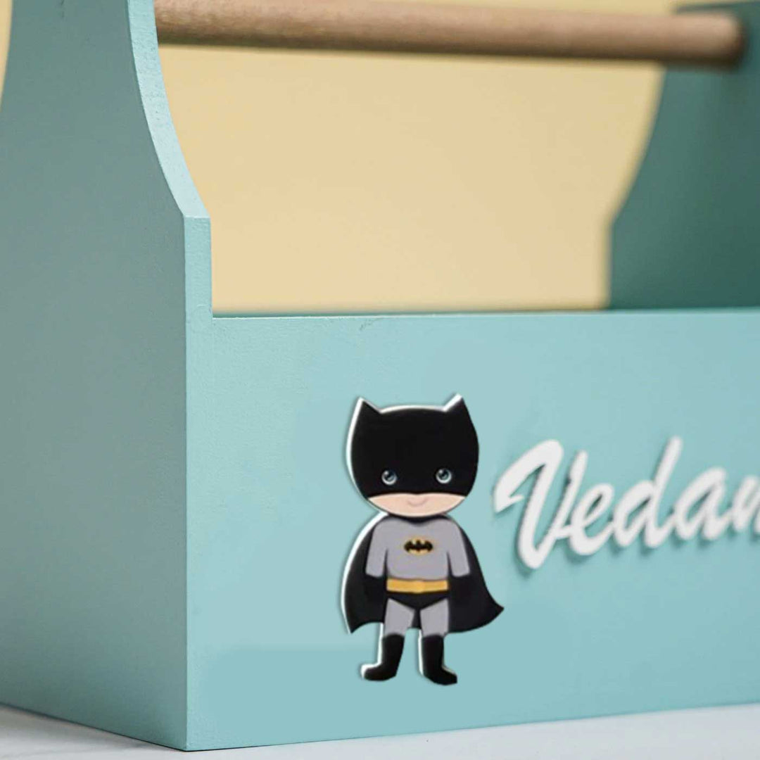 Personalized Wooden Superhero Theme Storage Caddy For Kids