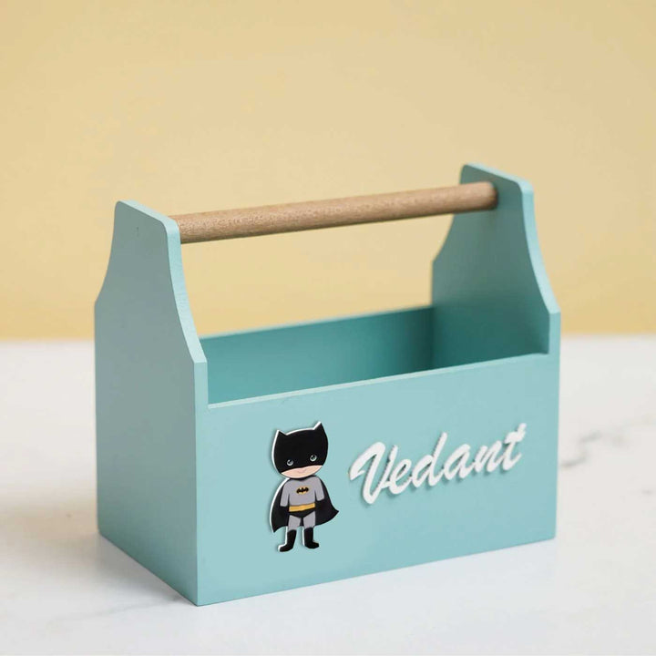 Personalized Wooden Superhero Theme Storage Caddy For Kids