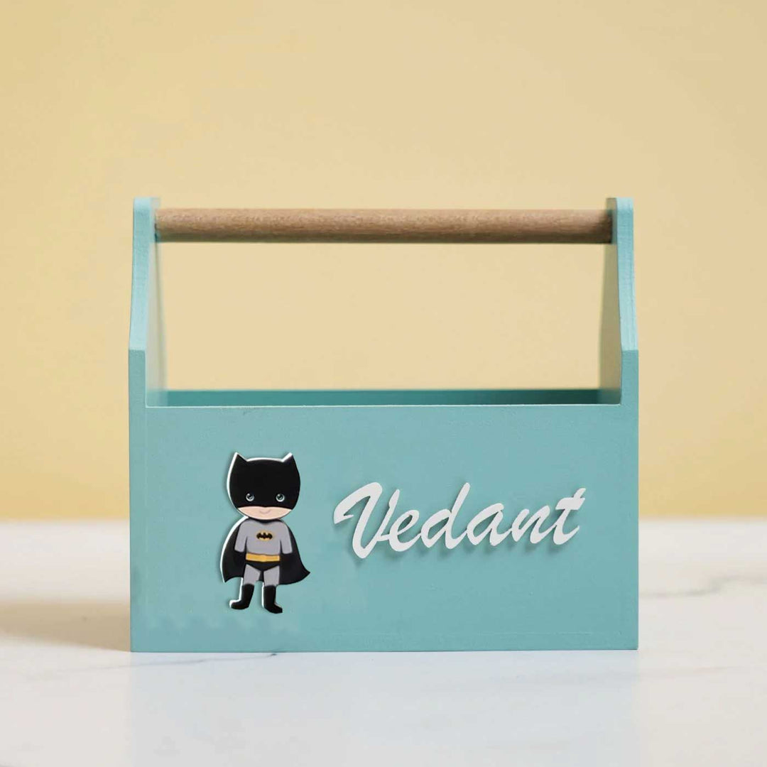 Personalized Wooden Superhero Theme Storage Caddy For Kids