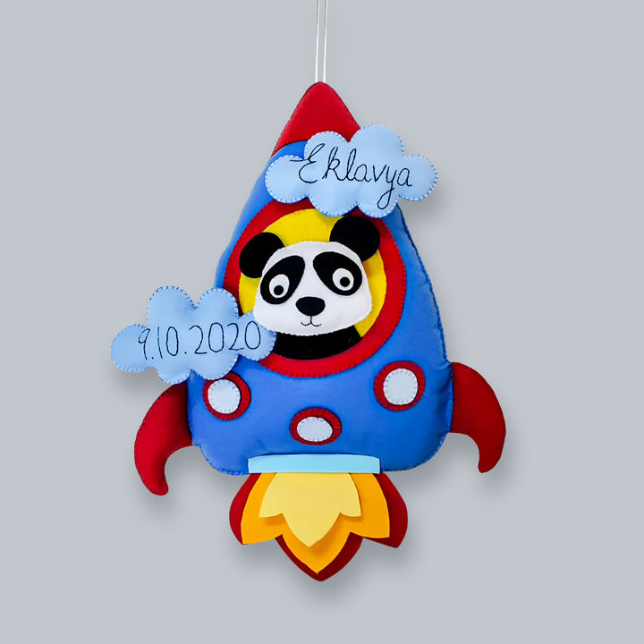 Personalized Rocket Theme Felt Kids Name Plate