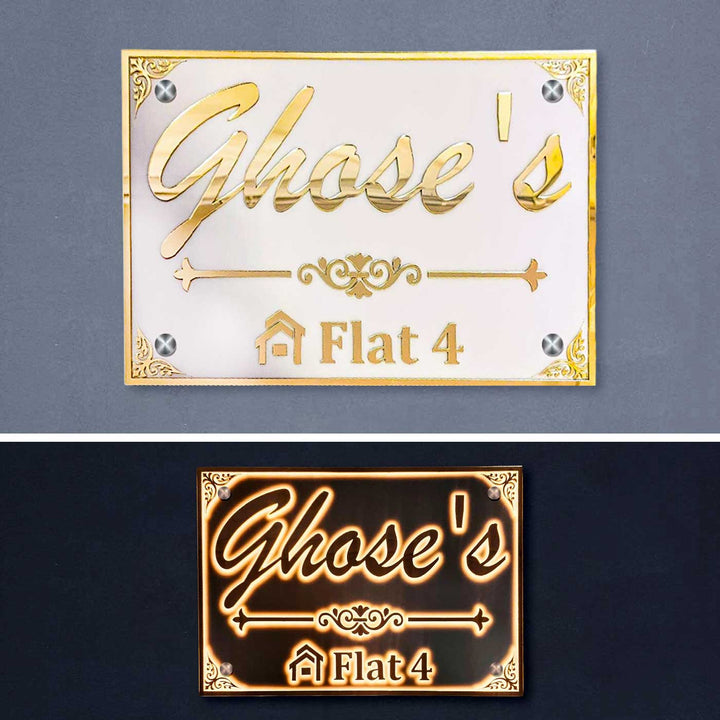 Personalized Waterproof Beautiful White & Gold Acrylic LED Name Plate