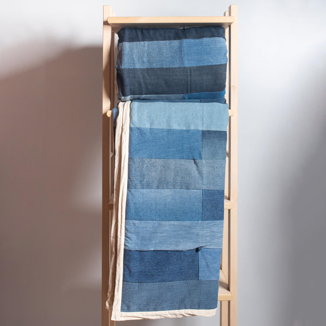 Handcrafted Upcycled Denim Single Bed Quilt