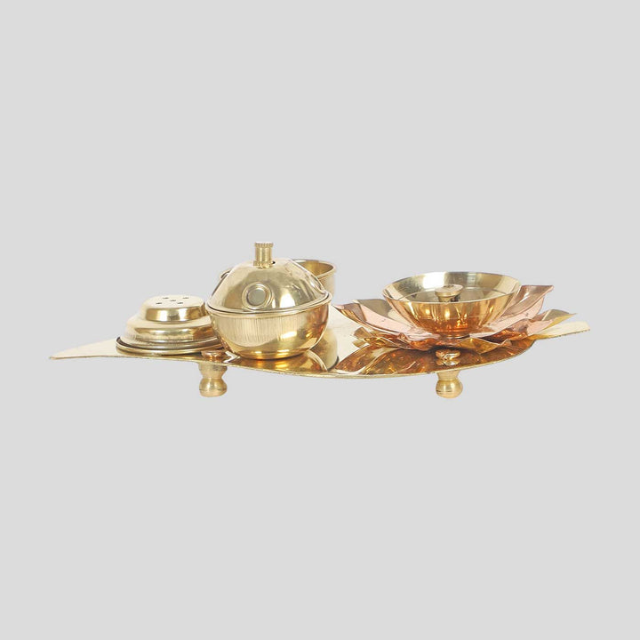 Handmade Beetel Leaf Brass Puja Thali | Set of 4