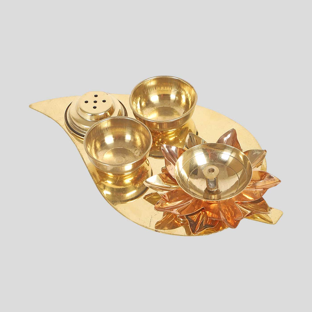 Handmade Beetel Leaf Brass Puja Thali | Set of 4