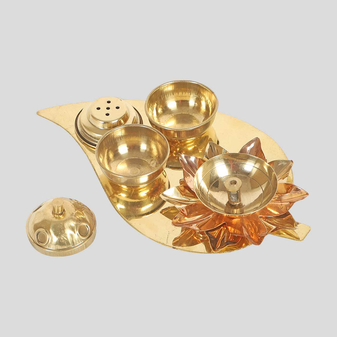 Handmade Beetel Leaf Brass Puja Thali | Set of 4