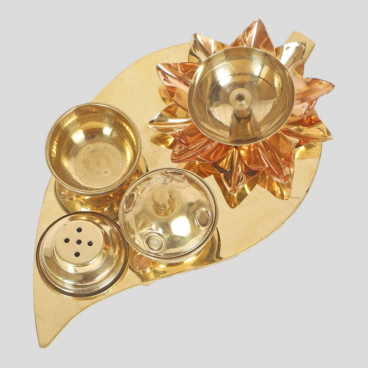 Handmade Beetel Leaf Brass Puja Thali | Set of 4