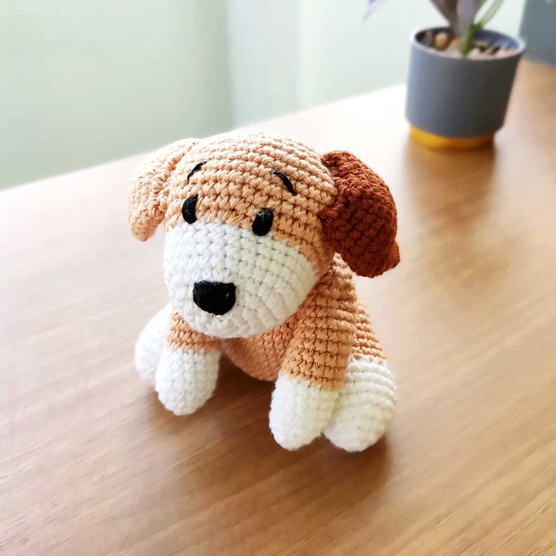 Handmade Crochet Beige Dog Cotton Doll