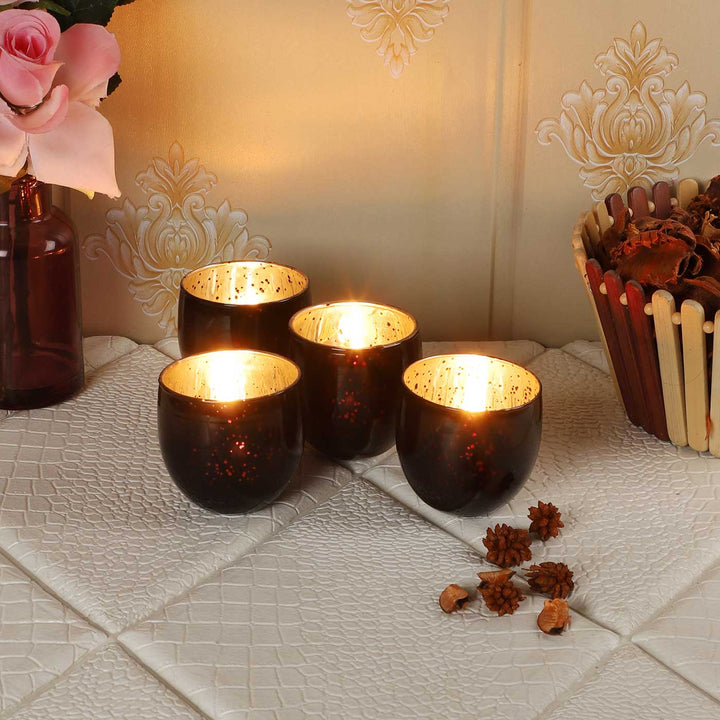 Handmade Black Votive Glass Tealight Holder | Set of 4