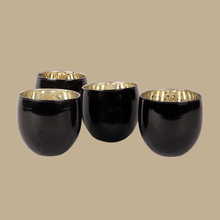 Handmade Black Votive Glass Tealight Holder | Set of 4