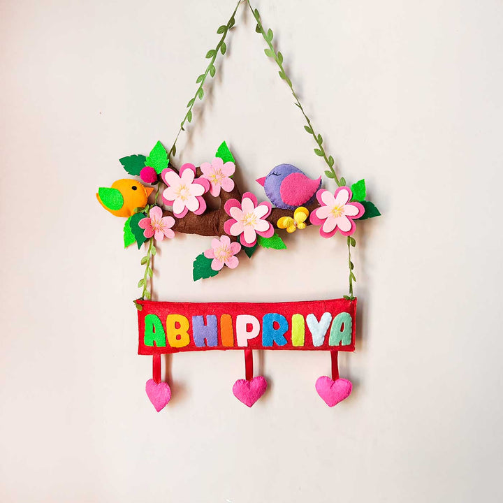 Personalized Birds & Flowers Theme Felt Kids Name Plate