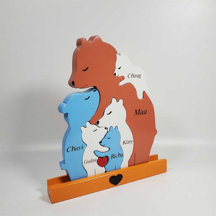 Personalized Bear Parent With Five Children Neem Wood Figurine