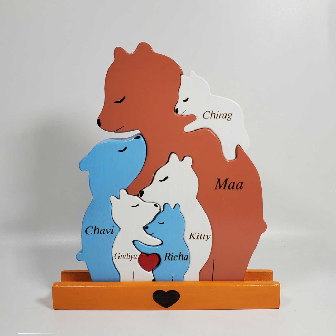 Personalized Bear Parent With Five Children Neem Wood Figurine