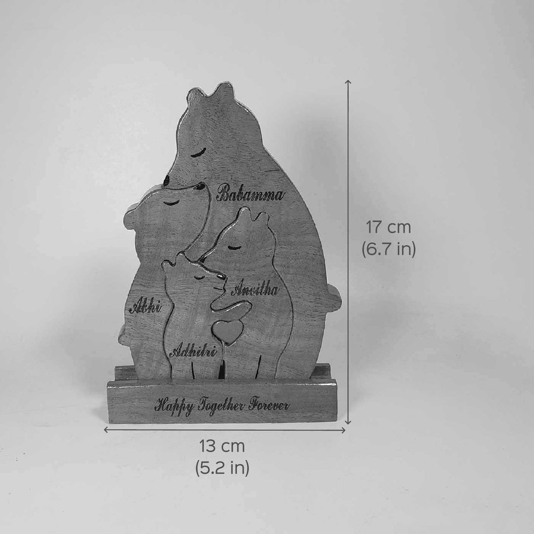 Personalized Bear Parent With Three Children Neem Wood Figurine