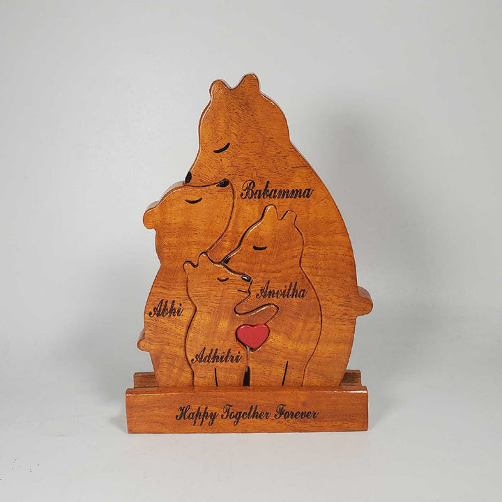 Personalized Bear Parent With Three Children Neem Wood Figurine