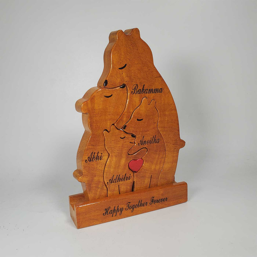 Personalized Bear Parent With Three Children Neem Wood Figurine