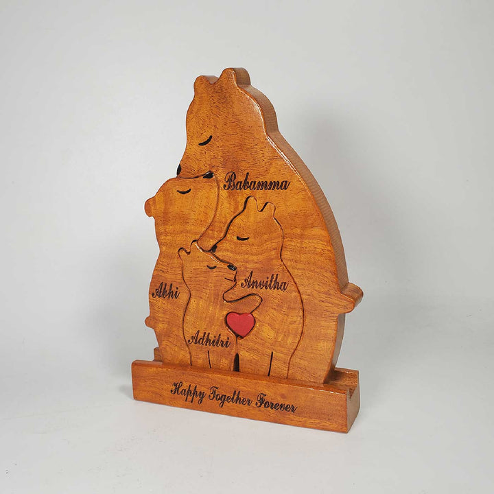 Personalized Bear Parent With Three Children Neem Wood Figurine