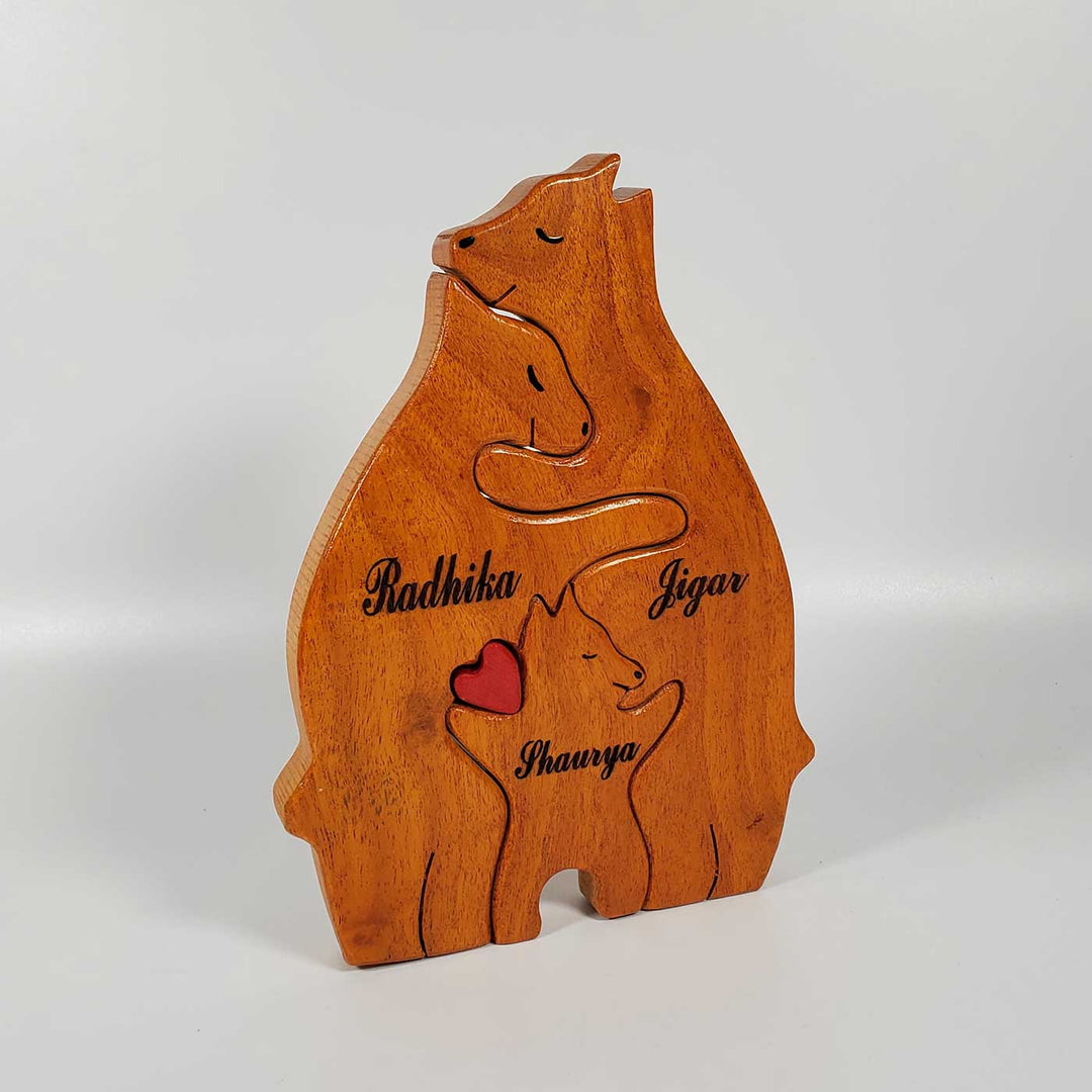 Personalized Bear Parent With Child Neem Wood Figurine