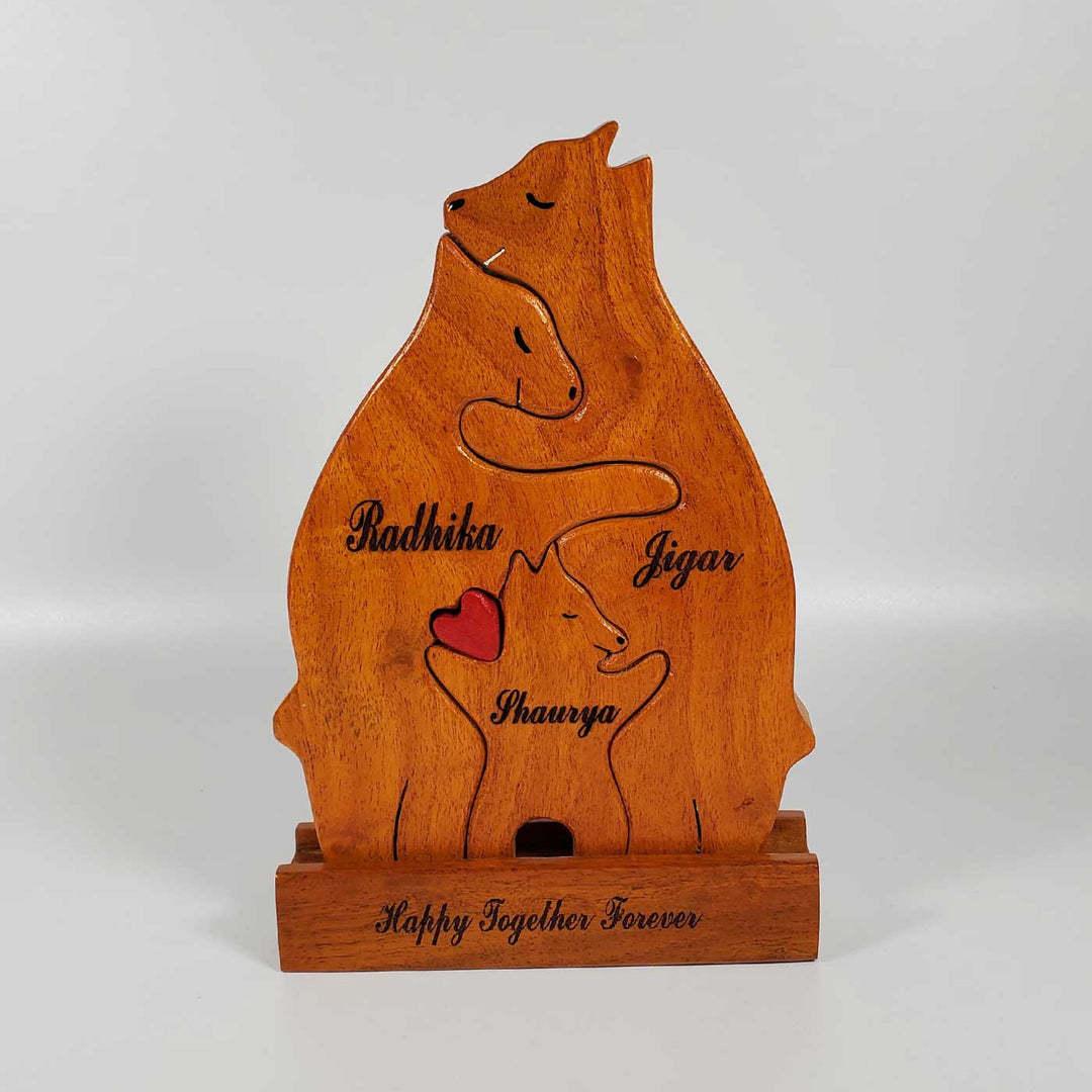 Personalized Bear Parent With Child Neem Wood Figurine