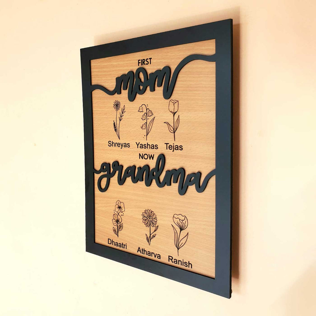 Personalized "First Mom Now Grandma" MDF Wood Frame For Grandmothers