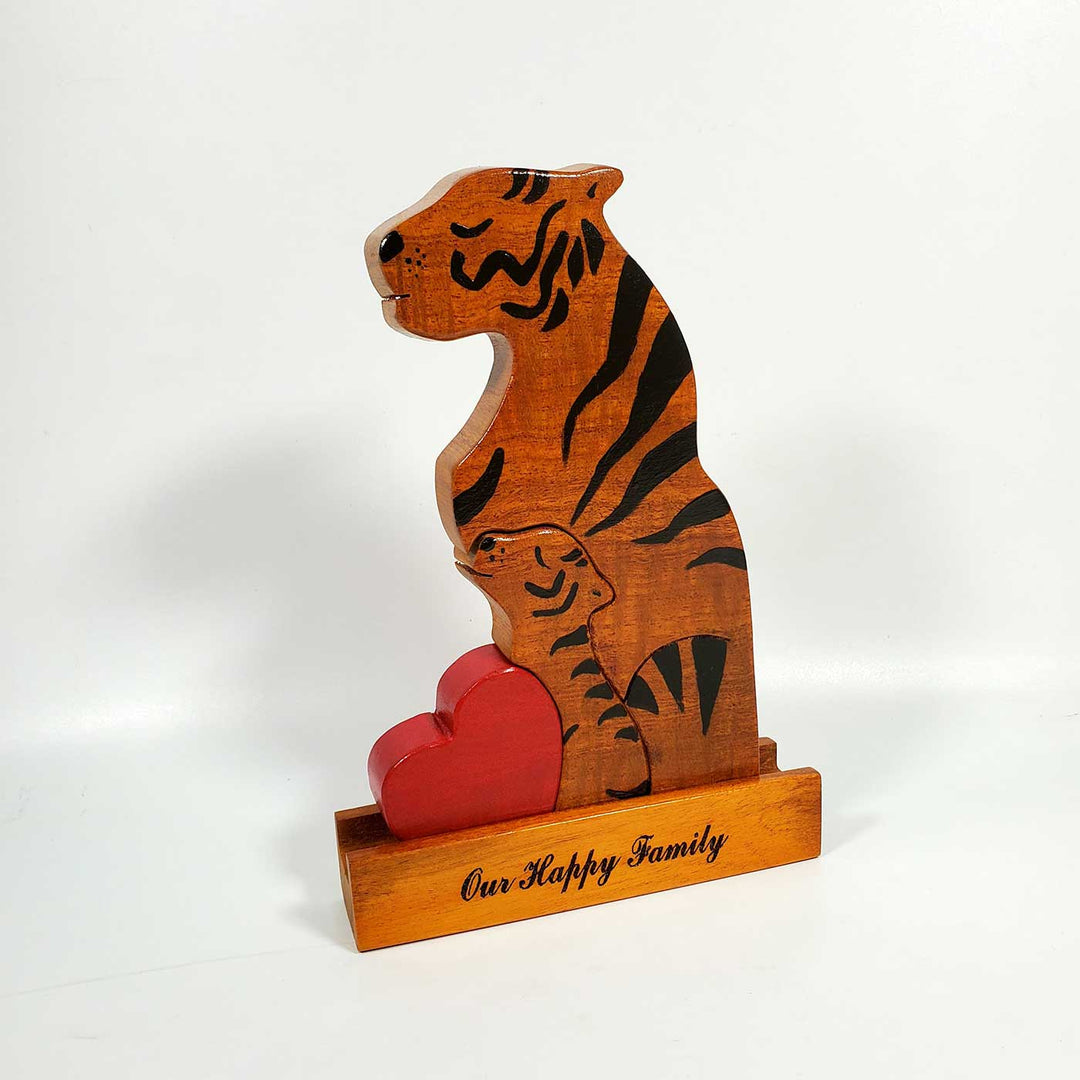 Personalized Tiger Parent With Child Neem Wood Figurine