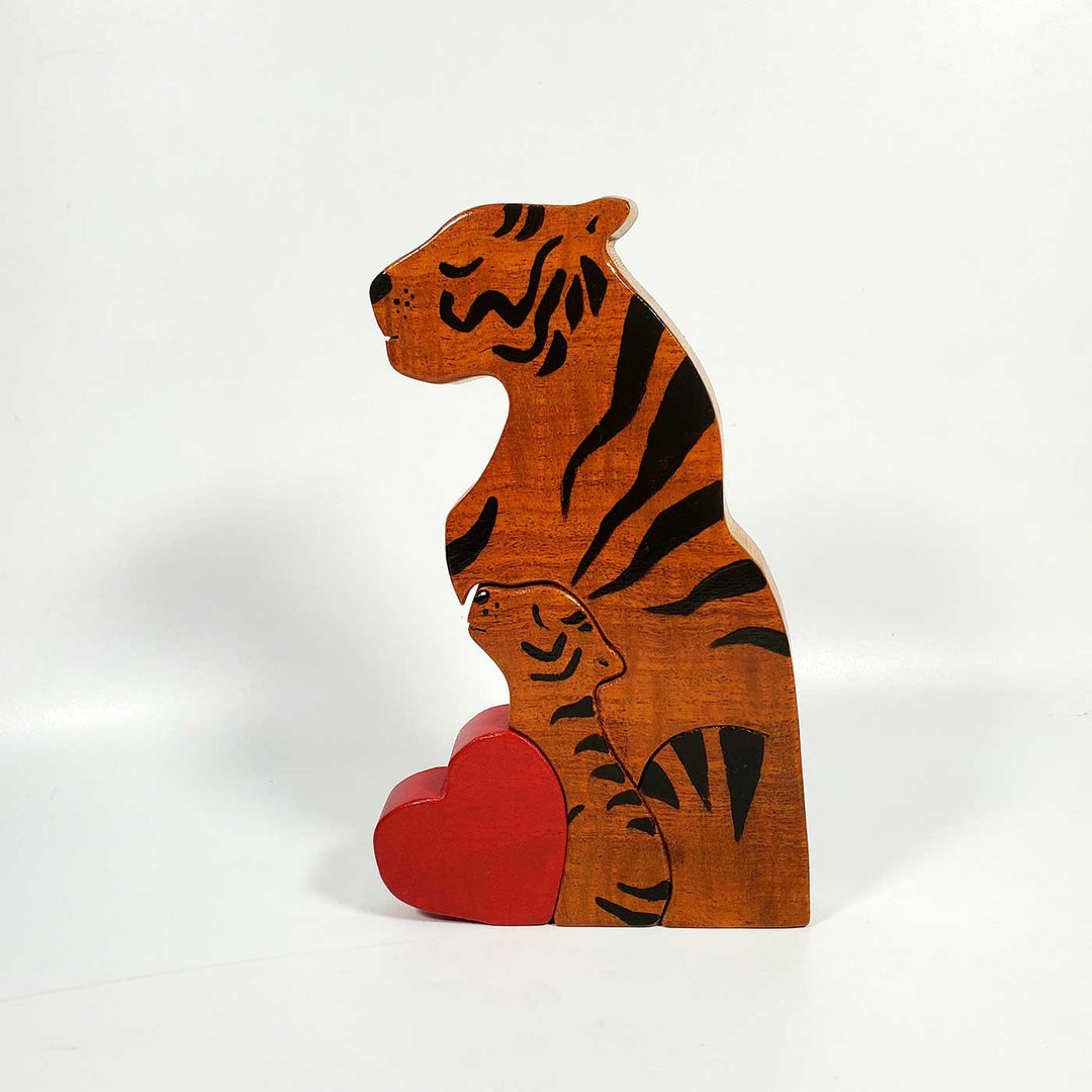 Personalized Tiger Parent With Child Neem Wood Figurine