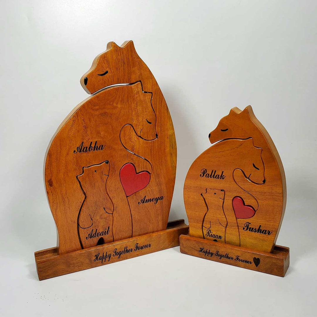 Personalized Bear Family of 4 Neem Wood Figurine