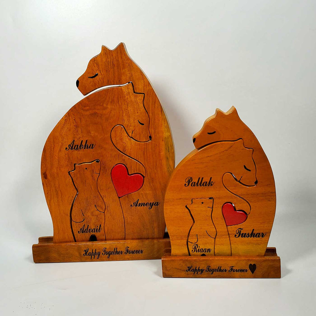 Personalized Bear Family of 4 Neem Wood Figurine