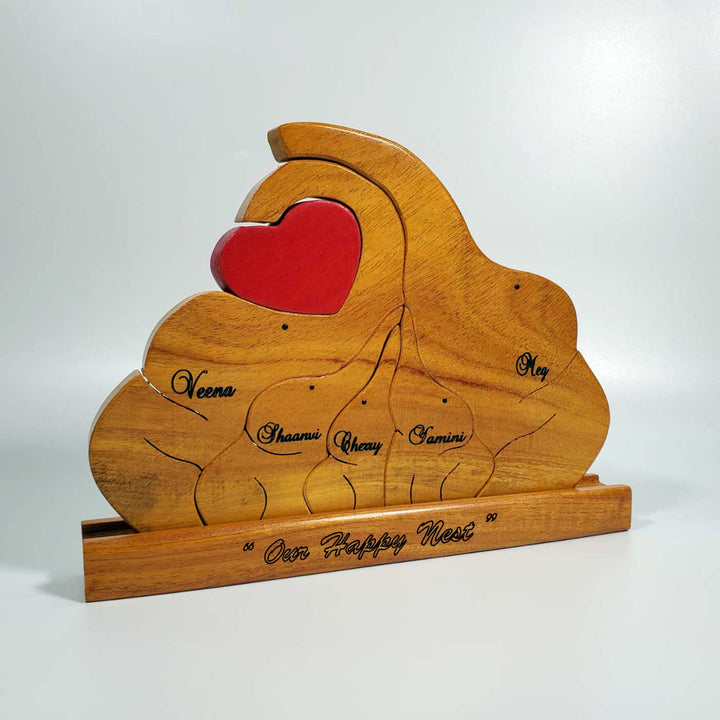 Personalized Elephant Family of 5 Neem Wood Figurine Keepsake