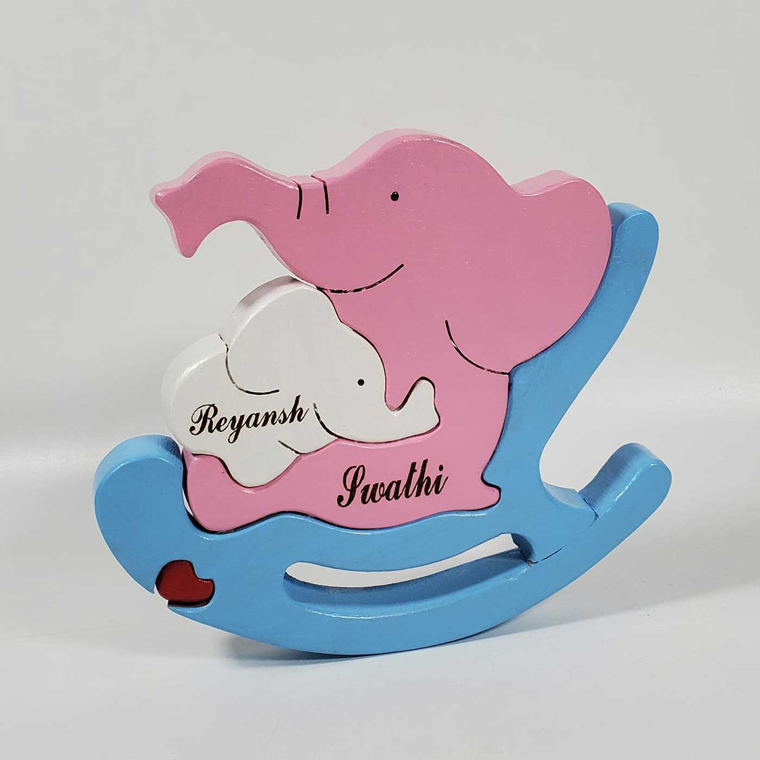 Personalized Elephant Mother With Child Neem Wood Figurine