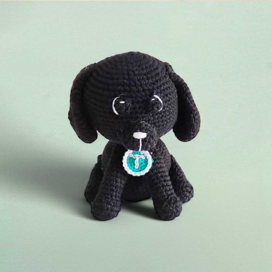 Handmade Crochet Adorable Black Dog Theme Cotton Doll